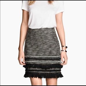 H&M black and white fringe skirt